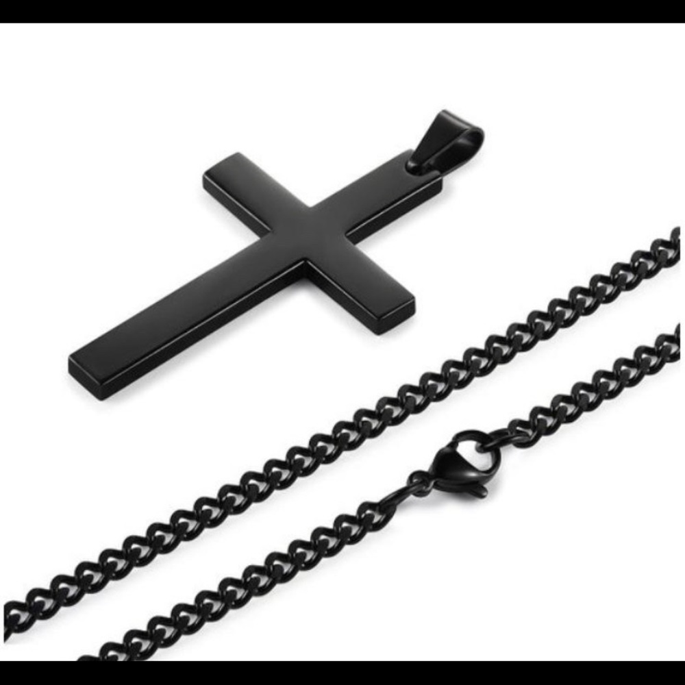 💥 Black Cross Pendant Men’s Necklace 💥 - Picture 2 of 7